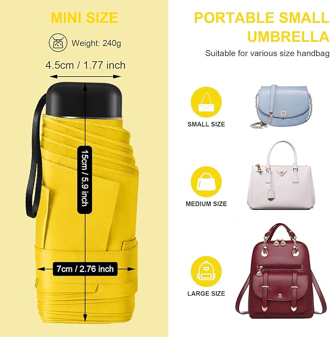 Compact Travel Umbrella with Case - Mini Umbrella for Purse, Small Lightweight &Tiny Design Perfect for Parasol Outdoor Sun&Rain Umbrellas