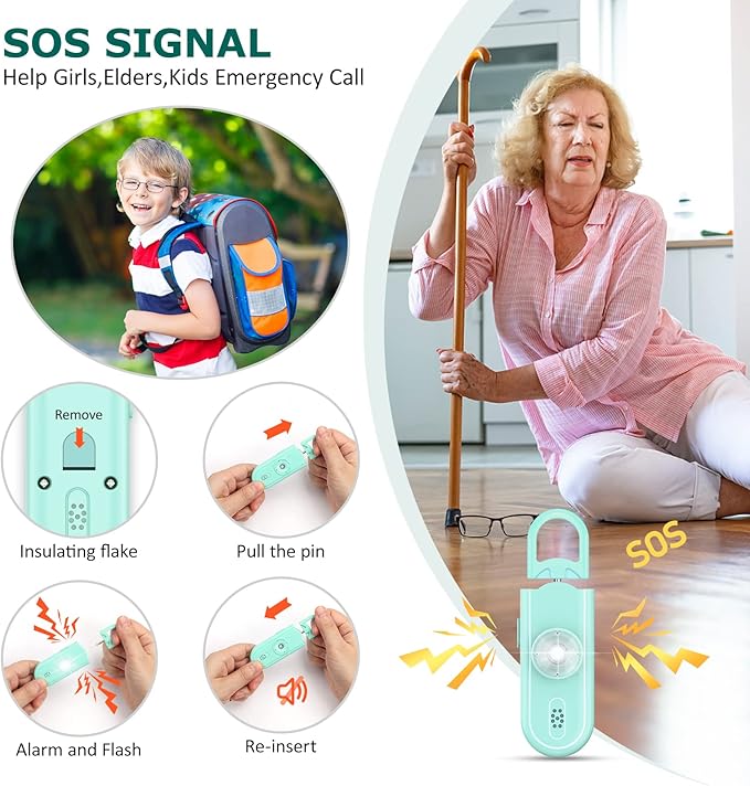 Personal Safety Alarm for Women Girls, 130dB Loud Siren with Key Chain, SOS Strobe Light, Flashlight, Double Speakers Help Kids/Elders/ Students Emergency Call, Gift for Self Defense Device