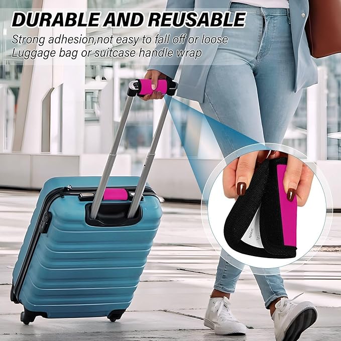 DOMIKING Dark Pink Luggage Handle Wraps for Suitcase Luggage Identifier Soft Luggage Marker Tags for Travel Bag Suitcase Luggage Handle Cover Travel Accessories, 4 Pack