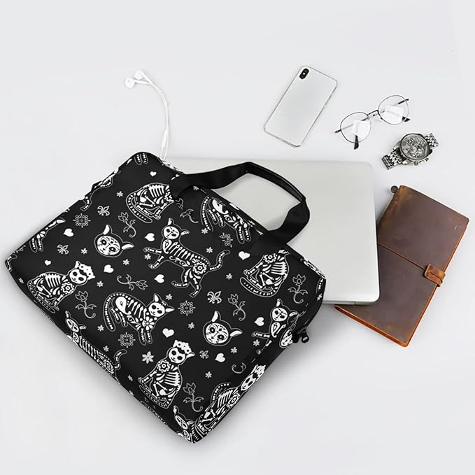 Laptop Bag 15.6 inch, Waterproof Laptop Case with Strap, Protective Laptop Carrying Case for Women&Men, Death Halloween Cats Gothic