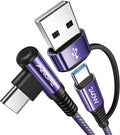AINOPE 240W Long USB C Cable Multi 4 in 1 Charging Cable Fast Charging C Type Charger Fast Charge USB to USB C,Right Angle Fit iPhone 16 15 Pro Max iPad Samsung 10FT Purple