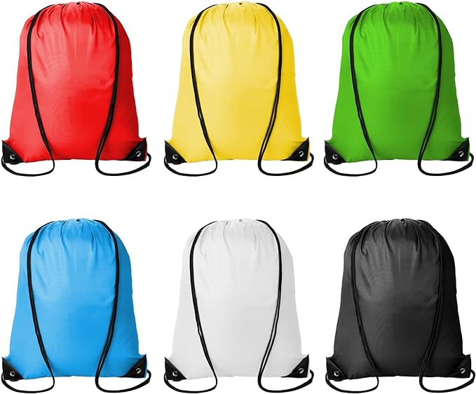 Kuhome 6Pcs Drawstring Backpacks Bulk String Bag Cinch Sack Pack Storage Knapsack Polyester Gift Bags Sports Drawstring Bags for Trip Gym Party Bags(6 Colors)