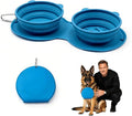 Foldable Dog Travel Bowl with Carabiner Clip, Portable Pet Water Bowl for Hiking Camping Walking, Collapsible Silicone Outdoor Dog Bowl, Space Saving Food & Water Dish for Puppy (Blue)