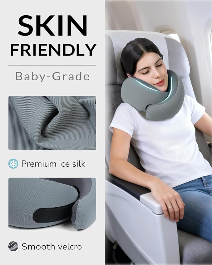 Neck Travel Pillow - Memory Foam Travel Pillow for Airplane, Washable Comfortable Breathable Cover, 360 Degree Support Ergonomic Design Best for Travel, Flight, Train, Car, Sleeping