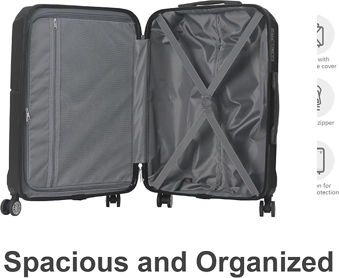 3-Piece Luggage Set 3 (20"/24"/28"), Hardside Suitcases with 8 Spinner Wheels, Scratch-Resistant ABS Shell, set2, set3 Travel Suitcase, TSA Lock (Minimalist Design, Black)