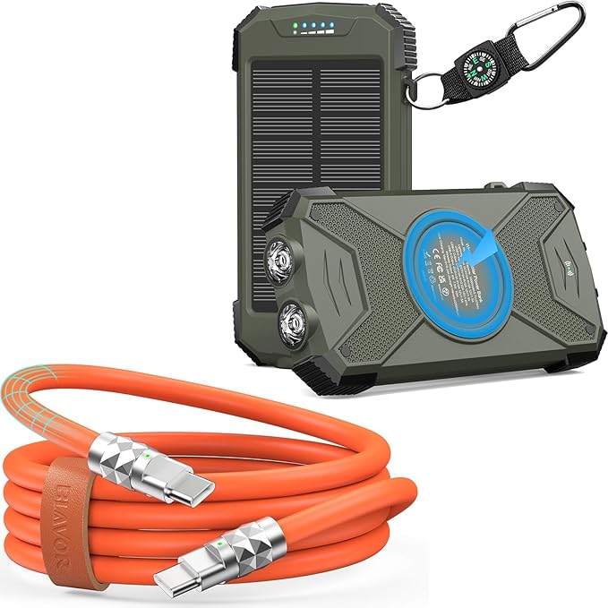 BLAVOR Solar Power Bank 10,000mAh Plus 4FT USB-C Cable
