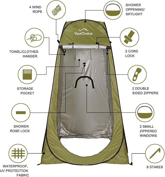Your Choice Pop Up Privacy Tent, 3.9x3.9x6.2FT Portable Shower Tent for Camping, Waterproof Outdoor Changing Room with Carry Bag for Beach Hiking RV Fishing | Portable, for Camping, Beach, Hiking, with Carry Bag, Quick Setup