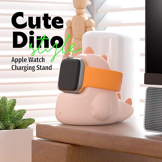 ELETIUO Charger Stand Compatible with Apple Watch Series Ultra2/Ultra/10/9/8/SE2/7/6/SE/5/4/3/2/1 (49/46/45/44/42/41/40/38mm),Dinosaur iWatch Charging Dock,Supports Nightstand Mode,Pink