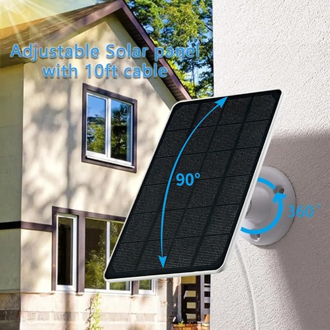 Solar Panel Charger for Security Camera, USB-C and Micro USB Port for Outdoor Rechargeable Battery Camera, 5V6W Fast Charging (1Pack)