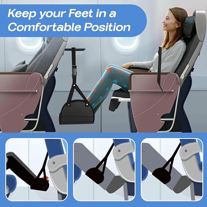 2-Pack Airplane Foot Hammock, Adjustable Travel Foot Rest for Plane, Train, Bus, Lightweight Travel Essentials for Long Flights, Comfortable Travel Accessories