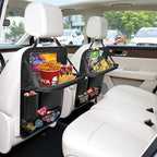 Car Backseat Organizer with Tablet Holder,6 Storage Pockets Car Storage Organizer with Foldable Food Tray,Kick Mats Backseat Protector Travel Accessories (Black)