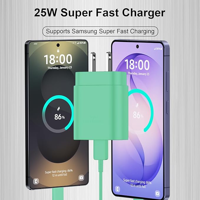 25W Super Fast Charging Cord Type C Block &10Ft USB C Android Phone Charger Cable for Samsung Galaxy S26 Ultra/S26/S26+/S25 Ultra/S25/24 Ultra/S24/S23 Ultra/S22 Ultra//Note 20/10,Green