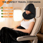 Travel Pillow Blanket Set - Hooded Neck Pillows Airplane with Portable Bag Earplugs, Memory Foam Filling, Long Flights Trip Essentials for Plane, Office, Cars Sleeping