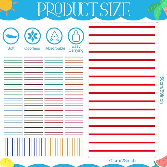 EBOOT 10 Pack Oversized Beach Towel Set Extra Large Pool Towels Microfiber Quick Dry Swim Blanket for Adult Women Men Face Hand Body Bath Travel Pool(Mixed Color,28 x 59 Inch,Classic Stripe)