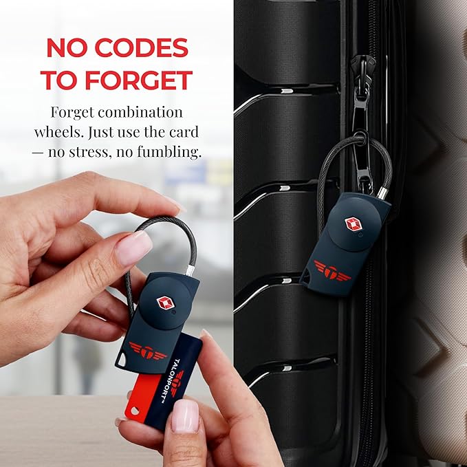 Keyless Luggage Locks TSA Approved, No Combination Needed, Lifetime Card Keys, Durable Metal Suitcase Lock for Travel Essentials & Checked Bags (Blue) (2 Pack)