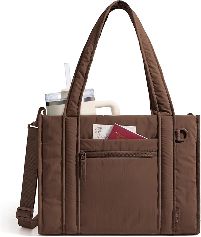 BAGSMART Boxy Tote Bag for Women, Crossbody Bag with Zipper, Crush Bow Purses for Travel Work College