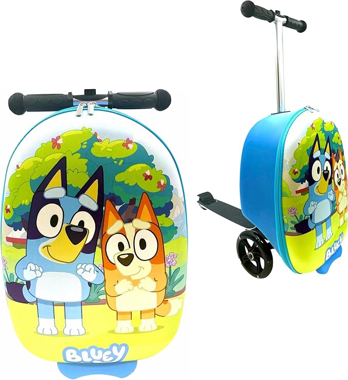 Fast Forward Bluey 18" Ride-On Suitcase Scooter - Lightweight Carry-On Foldable Scooter Luggage