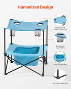 VEVOR Folding Camping Table, Portable Outdoor Lightweight Picnic Table, 600D Oxford Fabric Waterproof Canvas Travel Beach Tables, with 4 Cup Holders, Carry Bag, for Tailgating Camping Picnic, Blue