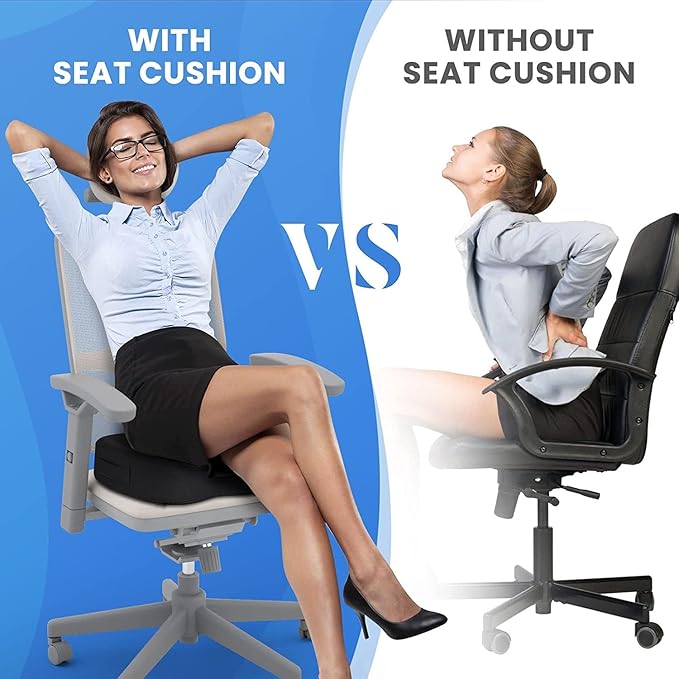 TushGuard Seat Cushion for Office Chair Memory Foam Non-Slip Cushion Back, Relief Chair Pad, Butt Pillow for Office, Car, Computer Desk, Black, X-Large