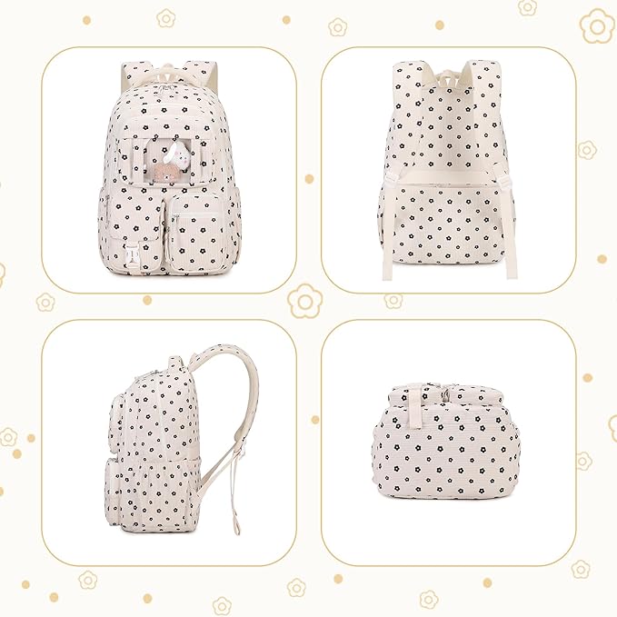 PIG PIG GIRL Corduroy Backpack Kids Backpack for Girls School Bags for Middle School Students Book Bag for Elementary Primary Kawaii Ita Backpack, Flower