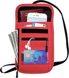 RFID Blocking Travel Neck Wallet Pouch and Passport Holder, Travel Neck Pouch Passport Holder for Women & Men - Red