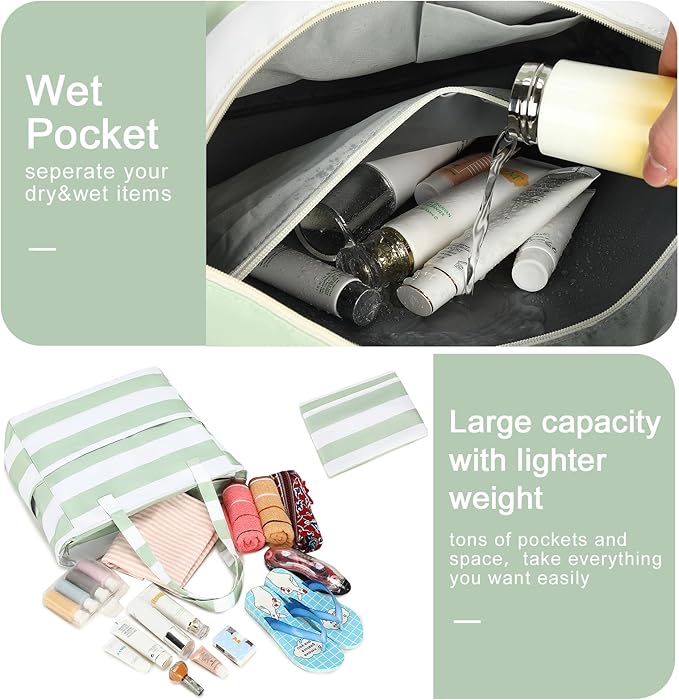 Bluboon Waterproof Beach Tote Pool Bags for Women Ladies Extra Large Carry On Bag With Wet Compartment for Weekender Travel