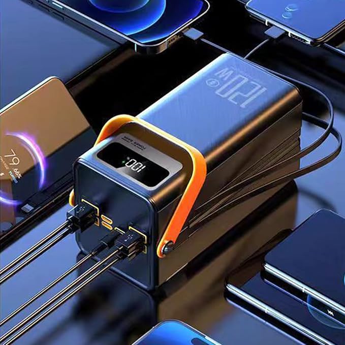 Solar Battery Mobile Bank - 120W External Power Bank, 50000mAh 4 Outputs & 3 Inputs | Portable Survival Gear with Light, Built-in Cables for Devices, Road Trip, Hiking, Backpacking, Camping, Fishing