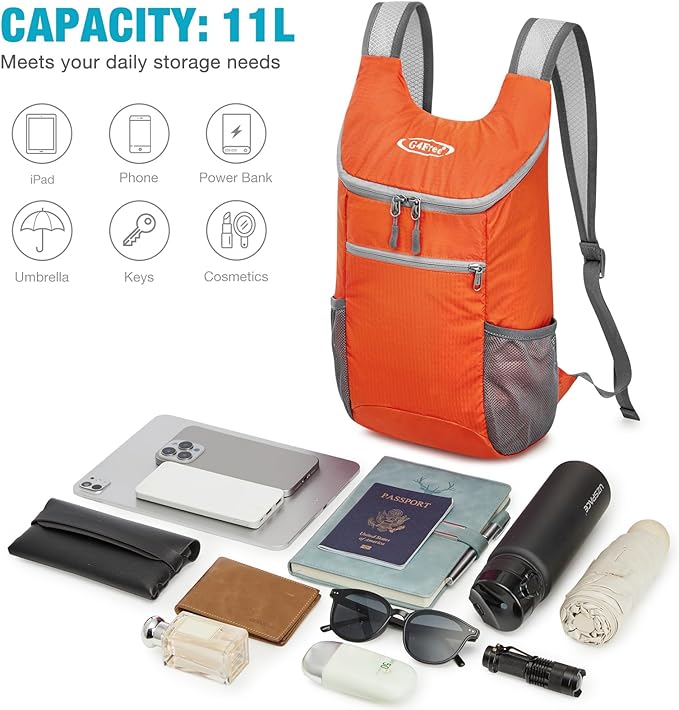 G4Free Lightweight Packable Hiking Backpack for Men Women Small Hiking Daypacks Foldable Shoulder Pack Casual Outdoor Bag 11L