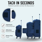 TACH LITE Samba Softside 3 Piece Luggage Set 20/24/28 Inch | Connectable Suitcases with Spinner Wheels | Lightweight Travel Suitcase with Wheels Carry On & Checked Bags | Luggage Set (Navy Blue)