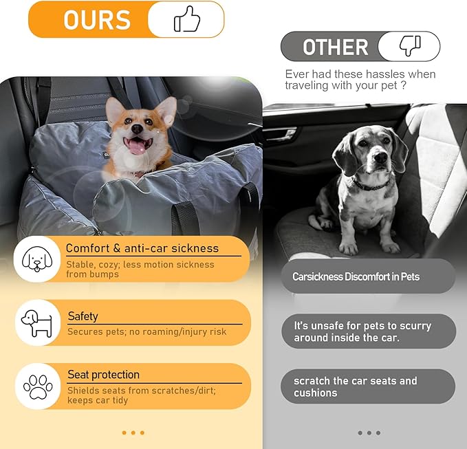 4-in-1 Dog Car Seat, Convertible Pet Booster Seat for Small Medium Dogs Up to 25lbs, Portable Travel Bed Sofa Pad with Safety Strap & Foldable Storage for Car Home Use