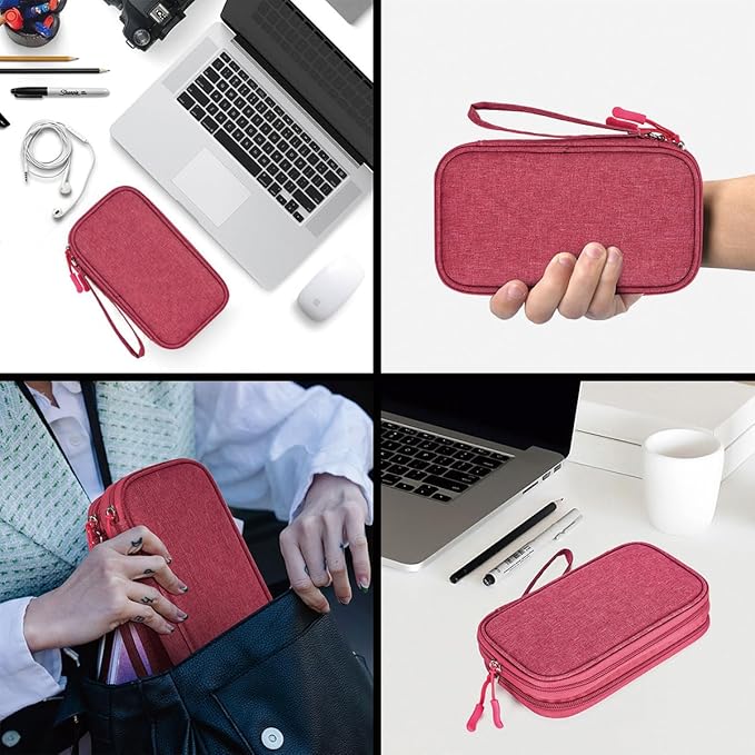 CAAORDKSO Electronic Organizer Travel Case Storage Bag, Universal Electronics Accessories Case Portable Travel Bag for Women, Cable, Cord, Charger, Phone, Power Bank, Earphone (Rose Red, Large)