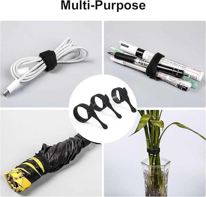 OneLeaf 180PCS Reusable Cable Ties, Black Adjustable 4-Inch Cord Organizer Ties, Multi-purpose Hook Loop Cable Management Wire Ties for Organizing Home, Office, Data Centers (OL-VCT-SG)