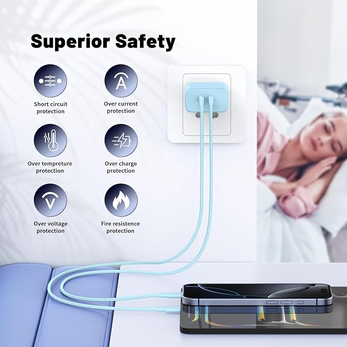 QZIIW Super Fast Samsung Charger Type C,45W Dual Port USB C Fast Charger Block [2-Pack] & Extra Long 60W 3/6/6/10FT USB C Cable - PD Quick Charging 3.0 for Samsung Galaxy S25 Ultra/S24+/S23 iPhone 16