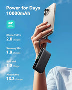 INIU 3-in-1 Portable Charger, Small 10000mah 30W Fast Charging Power Bank with Built-in USB C Cable and Foldable AC Plug, Flight Family Travel Essentials for College Students Teen Boys Girls, Green