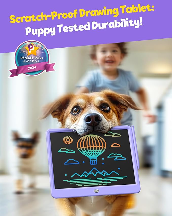 TEKFUN 12 Inch LCD Writing Tablet for Kids, Coloring Drawing Pad, Mess Free Doodle Board, Airplane Travel Toys for Boys and Toddlers, Road Trip Essentials, Gifts for 3-8 Year Old Girls (Purple)