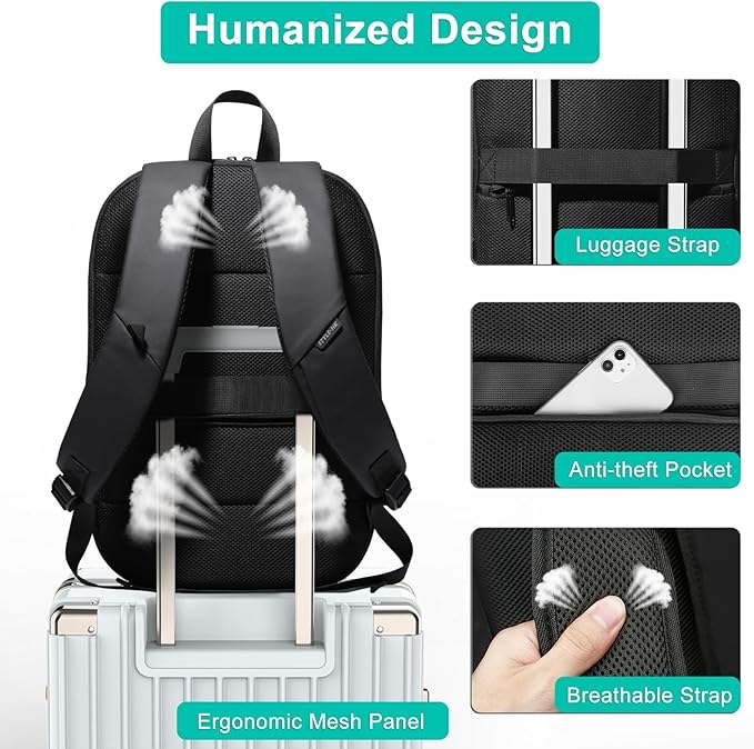 hk Business Backpack for Men 15.6 Inch,Slim & Expandable Waterproof Travel Laptop Backpack, Anti-Theft Lightweight Work Computer Bag, College Laptop Backpacks Gifts for Men Women-Black