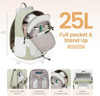 LOVEVOOK Mens Backpack with Giant Tumbler Holder Pocket,15.6 Inch Everyday Laptop Backpack Commuter Travel Work Computer Bag for Women,Casual Hiking College Teacher Back Pack Daypack,White-Beige Grey
