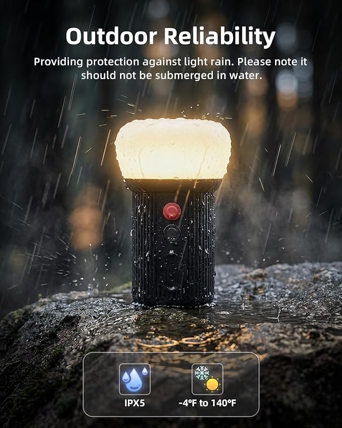 LED Rechargeable Camping Lantern with Hook - 6000mAh Emergency Outdoor Camping Lights, IPX5 Water Resistant Portable Tent Lights for Hiking, Backpacking, Fishing, Outages (Black 2Pack)