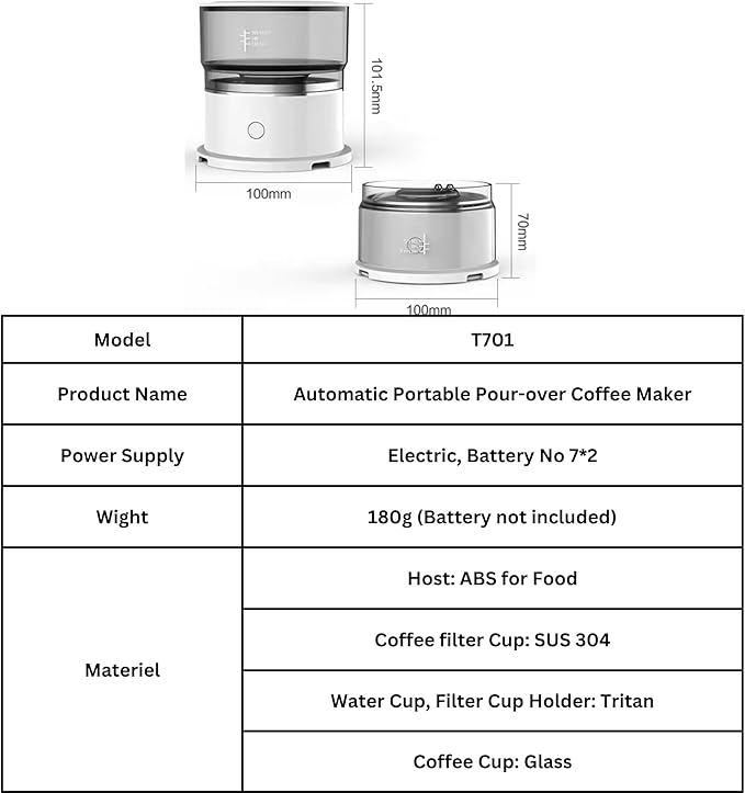 Generic BrewMatic-Smart Automatic Mini Portable Coffee Maker | Single Cup Pour Over Drip Coffee Machine with Filter for Travel, Home, Office, and Kitchen, Small