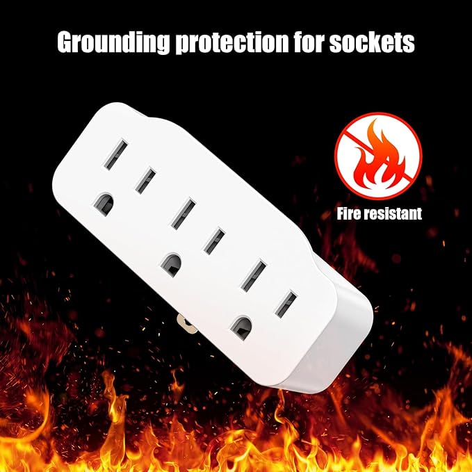 3 Prong Outlet Extender, HITRENDS 3 Way Plug Adapter, Power Splitter 3 Prong with Grounded Plug, 3 Outlet Adapter Use for Home/Office/Dorm, White, 2 Pack