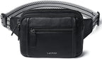 LATMAP 3L TRIPLE ZIP Fanny Packs Belt Bag For Women Men Crossbody Waist Pack Sling Chest Bum Travel Bag Purse Faux Leather Fashion Cute Black