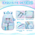 PIG PIG GIRL Kids Backpack for Girls - School Bags for Middle School Students - Book Bag for Elementary Primary - Blue