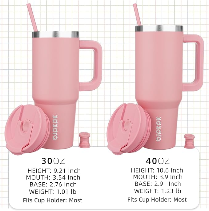BJPKPK Insulated Tumblers With Handle And Straw 40 oz Stainless Steel Tumbler Cups With Lid,Light Pink