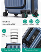 BAGSMART Top Opening Carry On Luggage 22x14x9 Airline Approved with TSA Lock, Expandable 20 Inch Deep Compartment Hard Shell Suitcases with Double Spinner Wheels, Blue