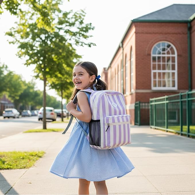 STEAMEDBUN Corduroy Kids Backpack for Girls Boys 3-8, Girls Backpack for Elementary Kindergarten - Stripe