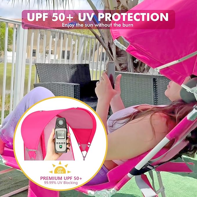 Backpack Beach Tanning Chair with Canopy and Face Hole, 6-Position Folding Lay Out Lounge Chair, UPF 50+ Wind-Resistant Sun Shade, Portable Recliner for Sunbathing, Outside, Poolside, Lawn, 2 Pack