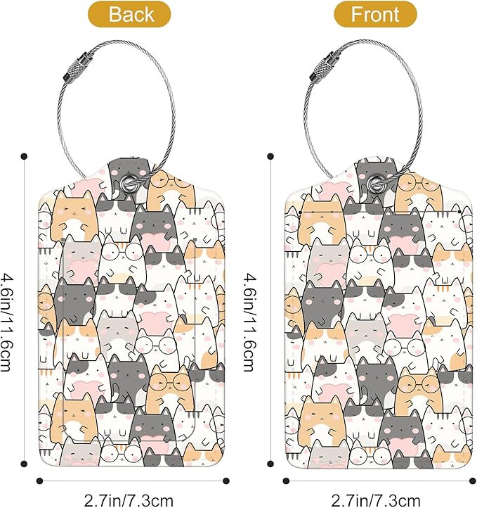 2Pack Luggage Tags for Suitcases, Cute Unique Pu Leather Cruise Luggage Tag with Privacy Cover ID Label Address Card and Metal Ring Suitable for Women Men Kids Travel Bag Cute Cat