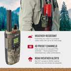 Cobra RX380 Walkie Talkies (2-Pack) – Weather Resistant Two Way Radios Long Range, 40 Pre-Programmed Channels, Weather Alerts, LED Flashlight, Long-Life NiMH Batteries (TrueTimber Strata Camo)