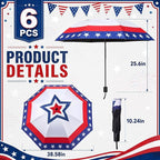 6 Pcs Patriotic American Umbrellas Red White Blue 4th of July Umbrellas with 8-Rib and Black Coating, Windproof