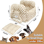 Dog Car Seat for Small Dogs, Portable Puppy Car Seat of Easy Installation, Fashionable Pet Carrier Bag with Large Pockets, Machine Washable Dog Booster Seat (Checkered Khaki)